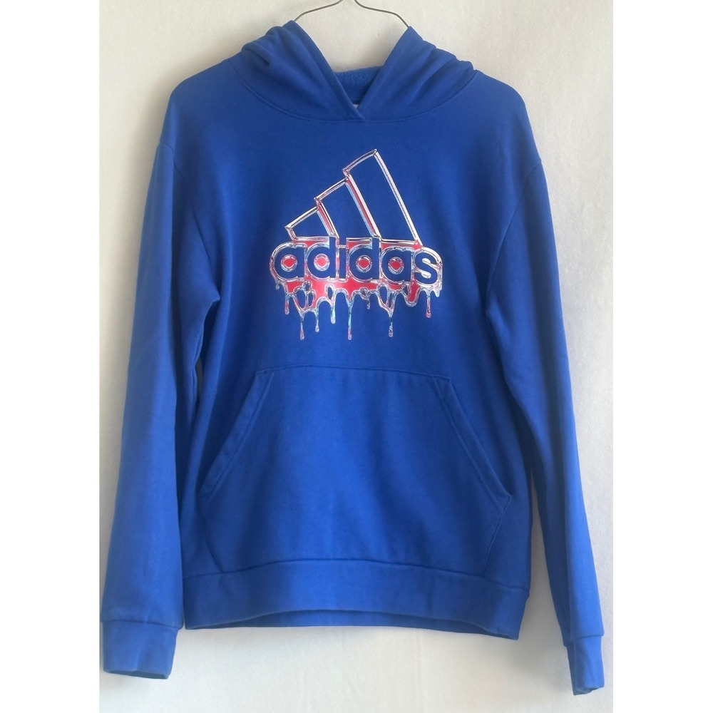 Adidas Kids Royal Blue Drip Melting Logo Hoodie Sweatshirt Large 14/16